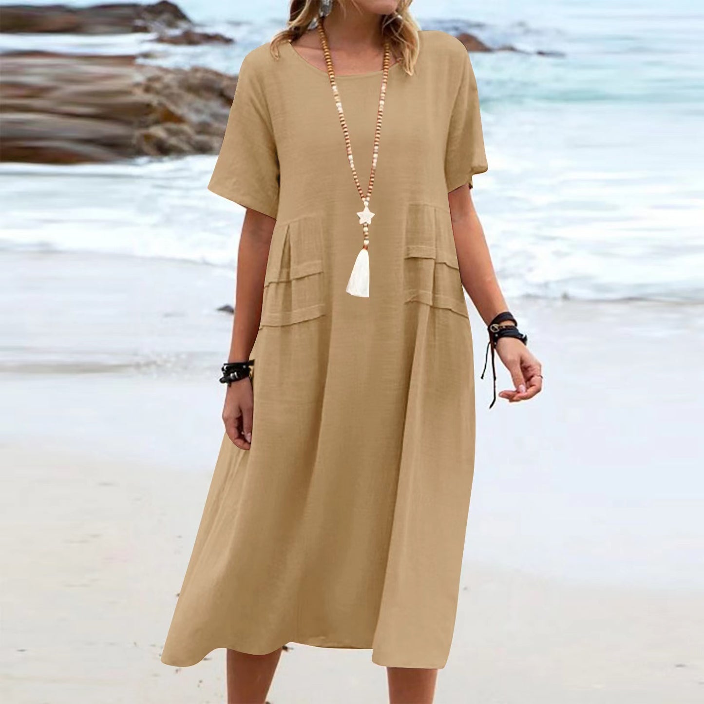 Women's Summer Loose Casual Midi Mid-length Dress