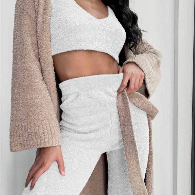 Wool Pajamas Set With Long Sleeve Crop Top And short