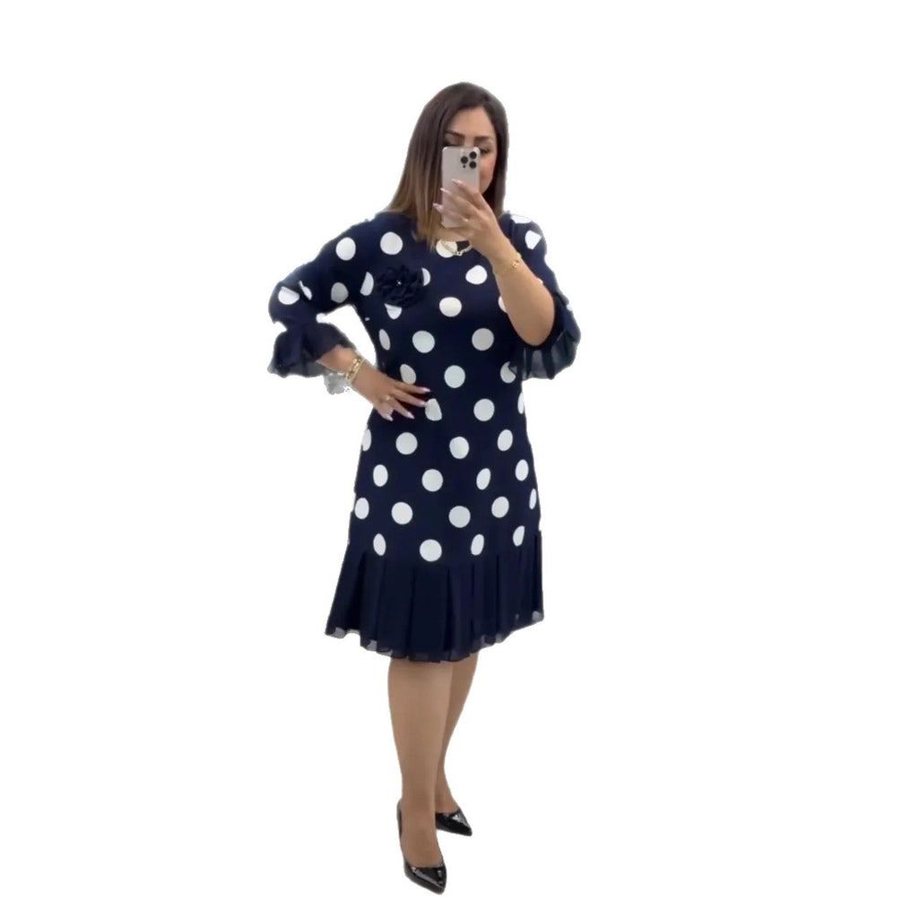 Women's Polka Dot Pleated Stitching Dress