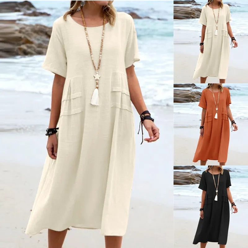 Women's Summer Loose Casual Midi Mid-length Dress