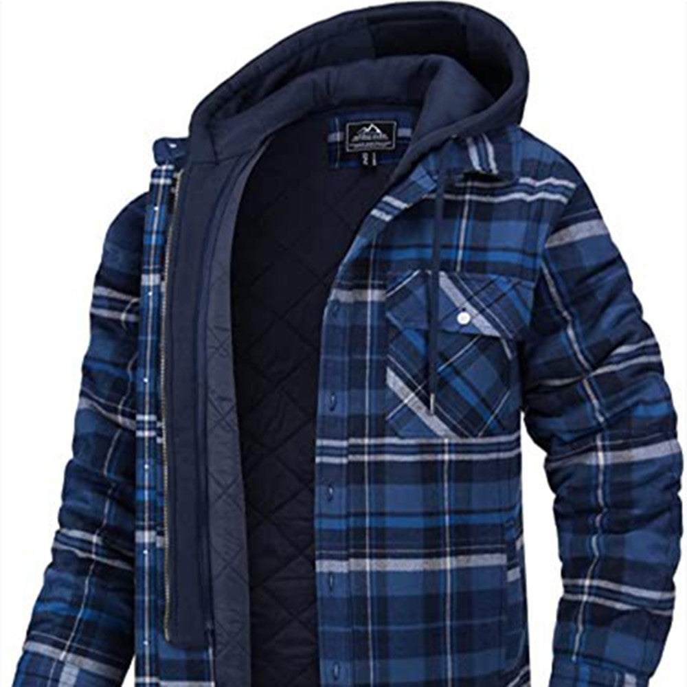 Men's Plaid Hooded Winter Coat Zip Up