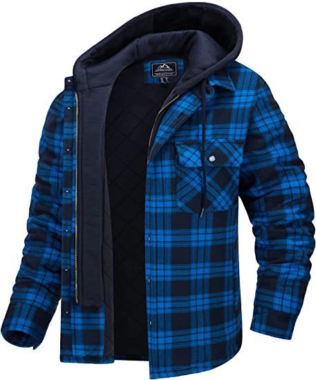 Men's Plaid Hooded Winter Coat Zip Up