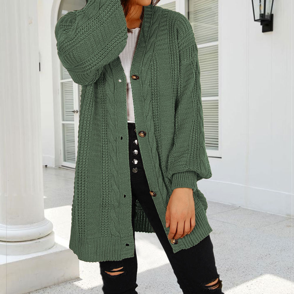 New Knitted Cardigan V-neck Twist Lantern Sleeve Coat For Women