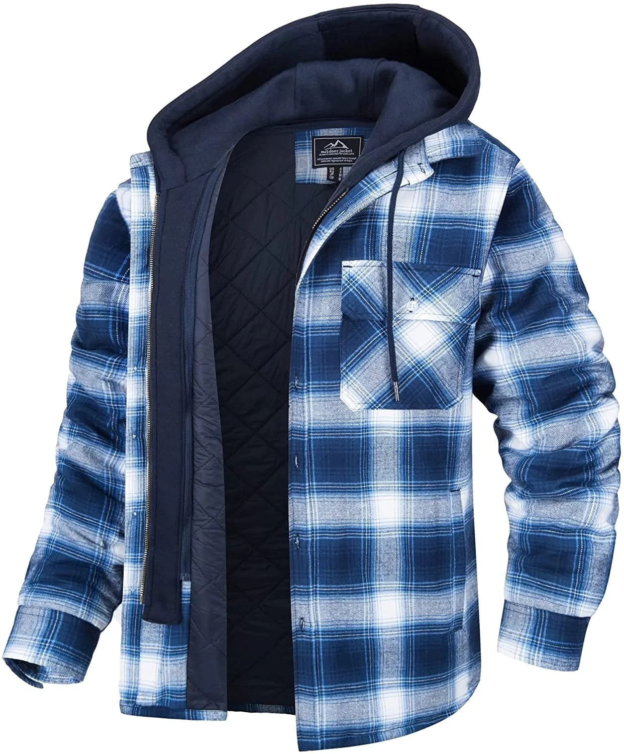 Men's Plaid Hooded Winter Coat Zip Up