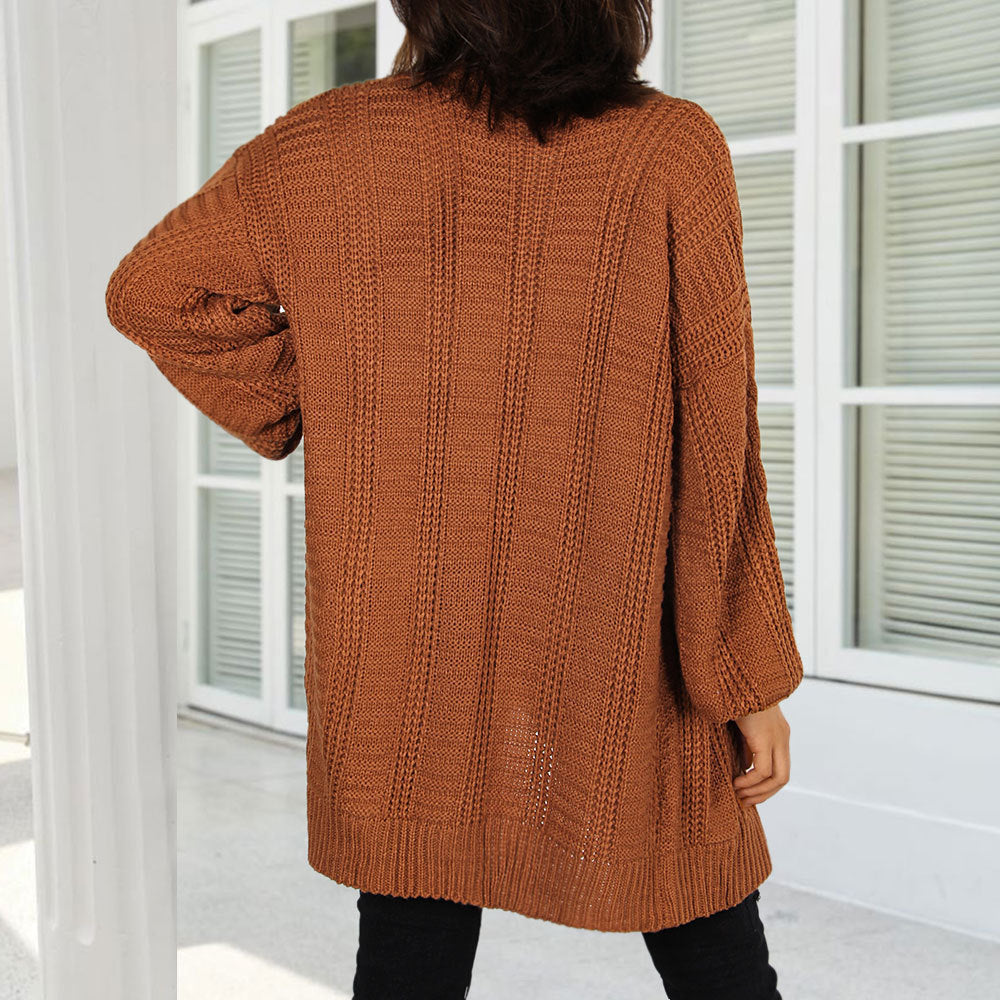 New Knitted Cardigan V-neck Twist Lantern Sleeve Coat For Women