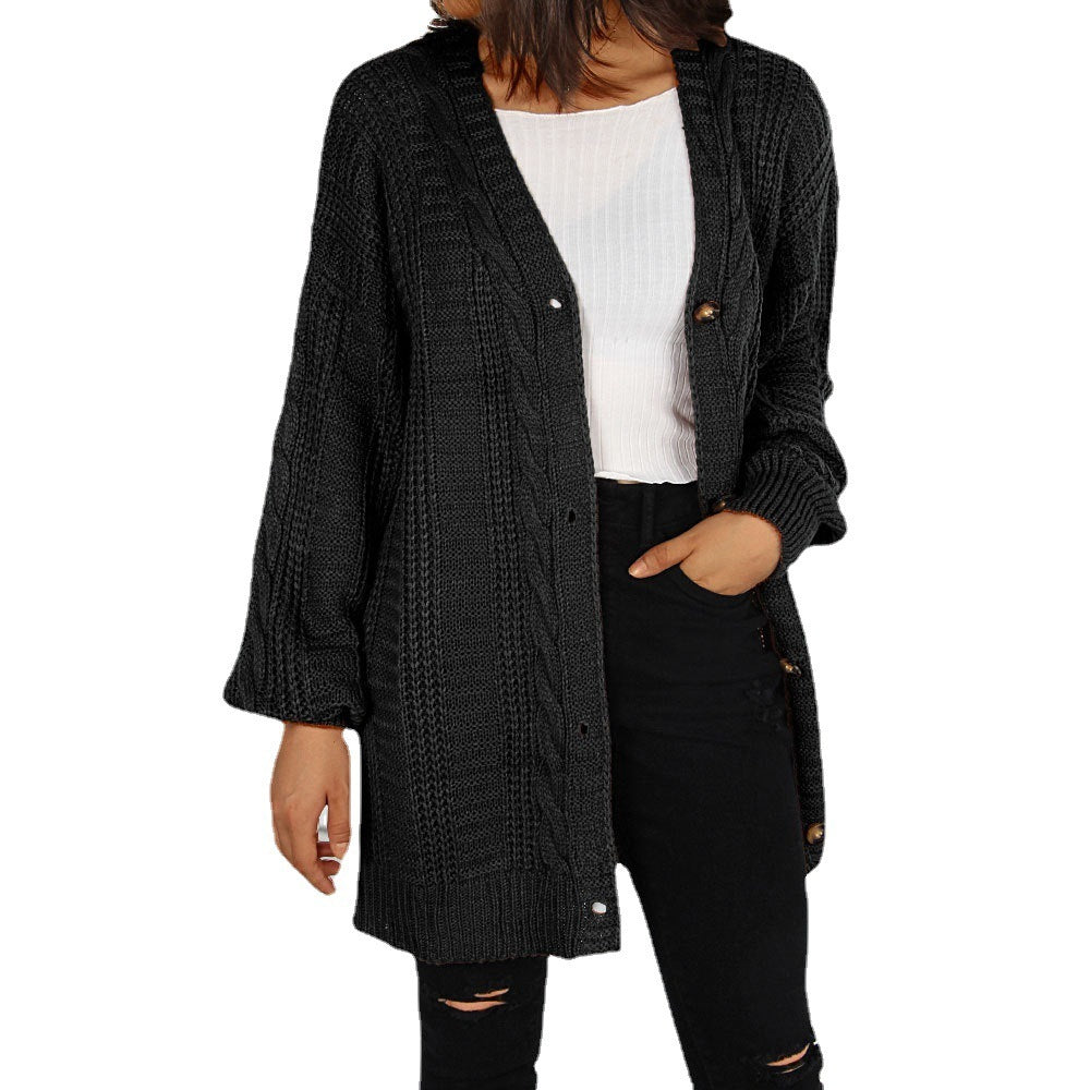 New Knitted Cardigan V-neck Twist Lantern Sleeve Coat For Women