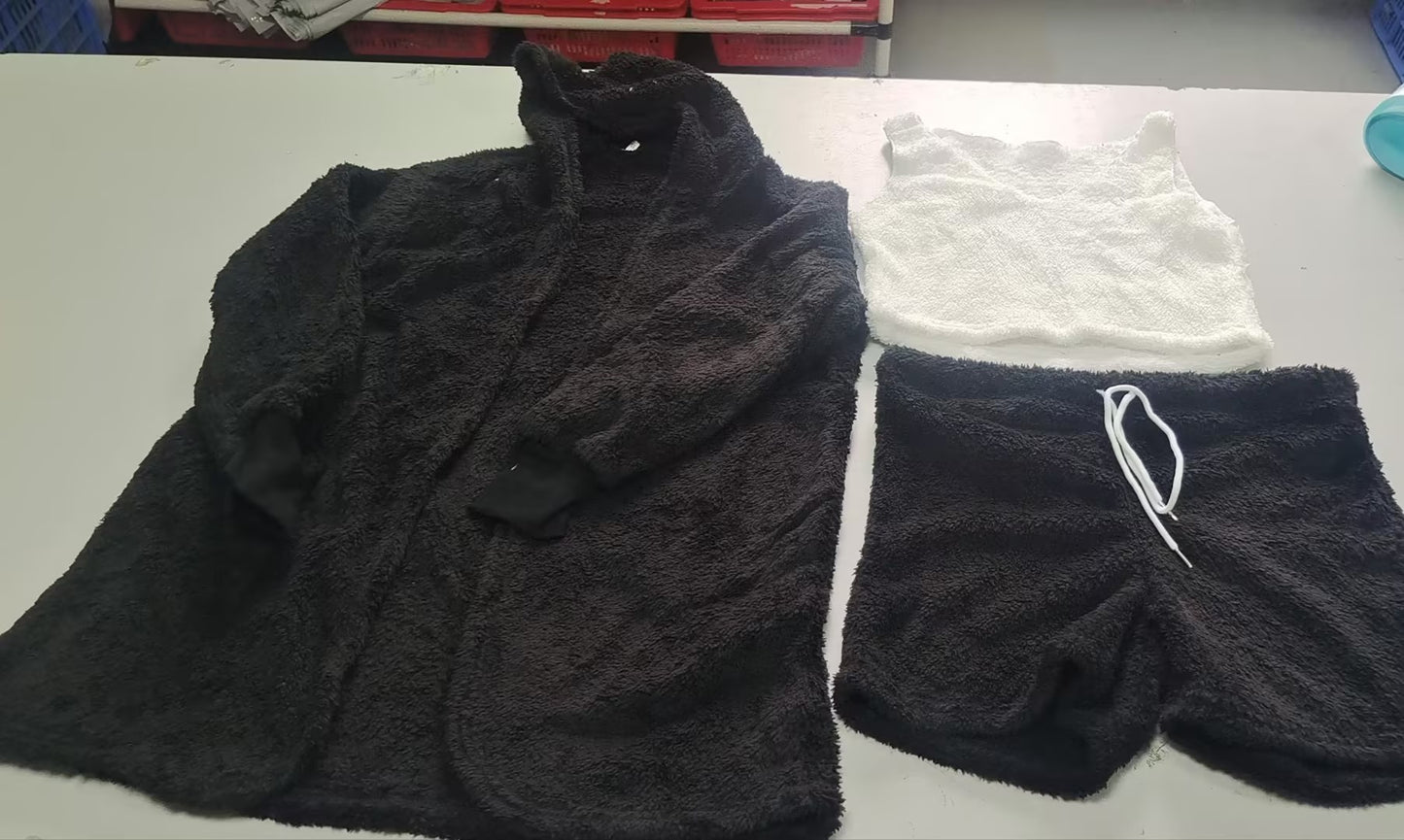 Wool Pajamas Set With Long Sleeve Crop Top And short