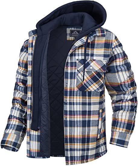 Men's Plaid Hooded Winter Coat Zip Up