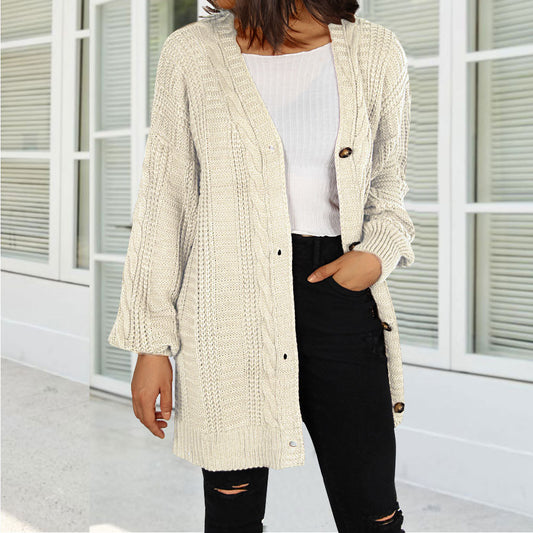 New Knitted Cardigan V-neck Twist Lantern Sleeve Coat For Women