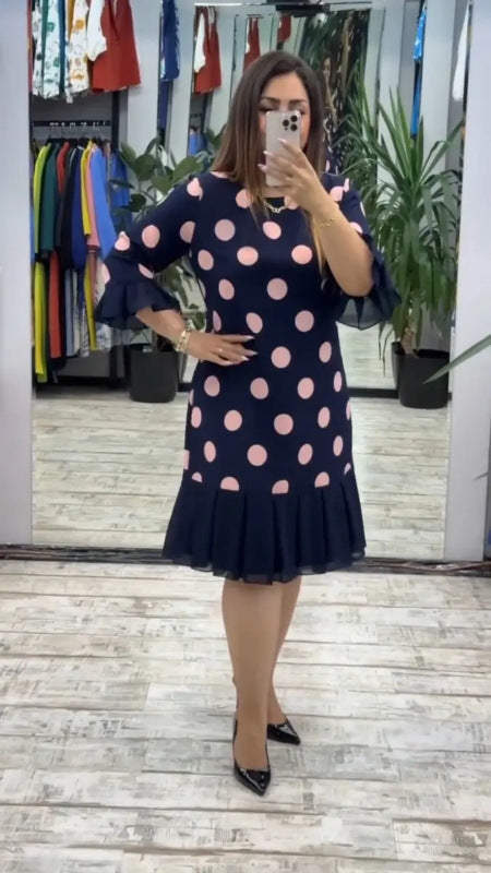 Women's Polka Dot Pleated Stitching Dress