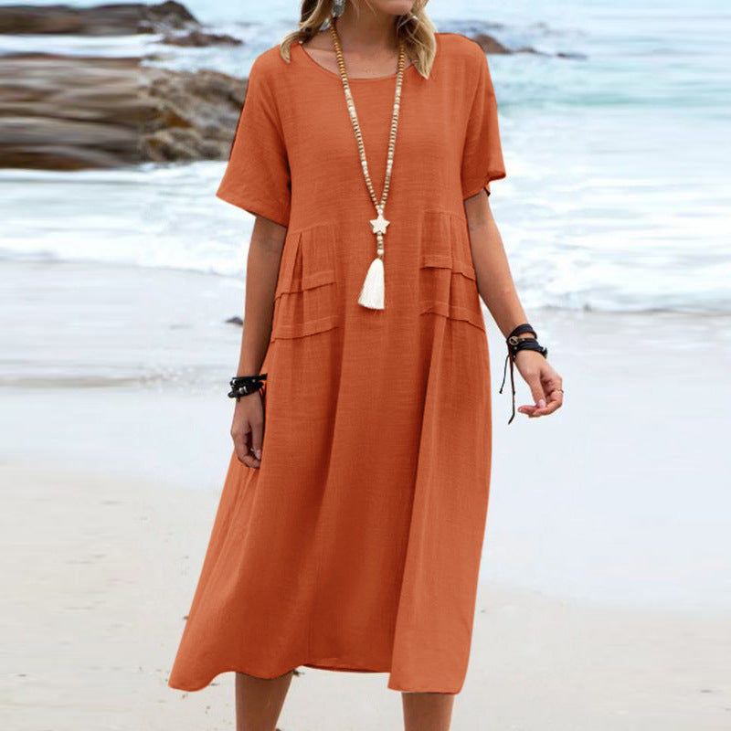 Women's Summer Loose Casual Midi Mid-length Dress