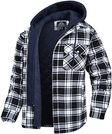 Men's Plaid Hooded Winter Coat Zip Up