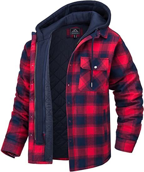 Men's Plaid Hooded Winter Coat Zip Up