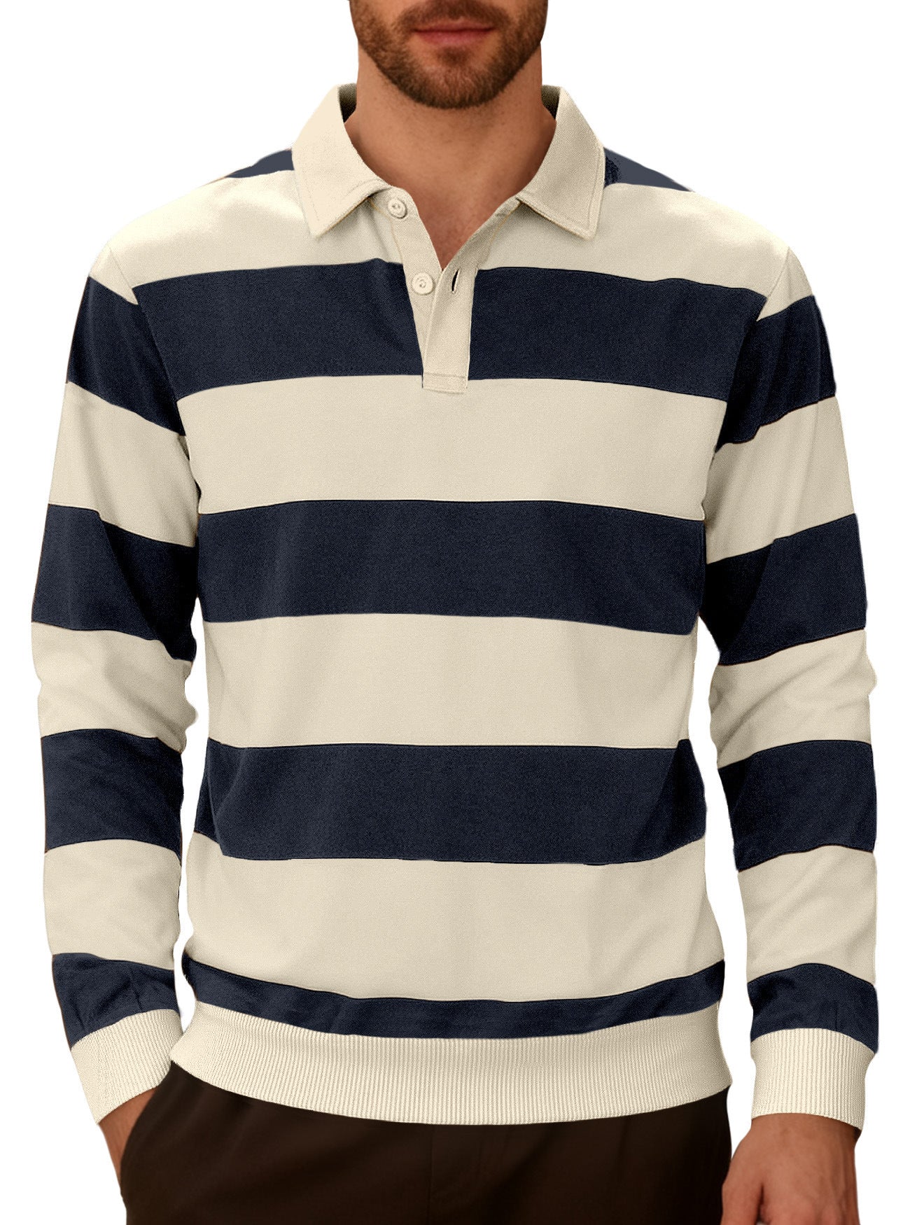 Business Knitwear Striped Contrasting Color Button Long Sleeve