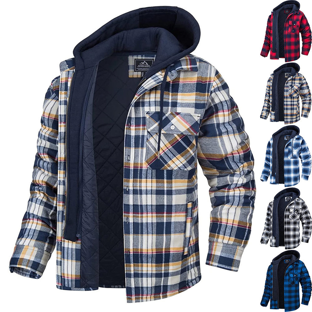 Men's Plaid Hooded Winter Coat Zip Up