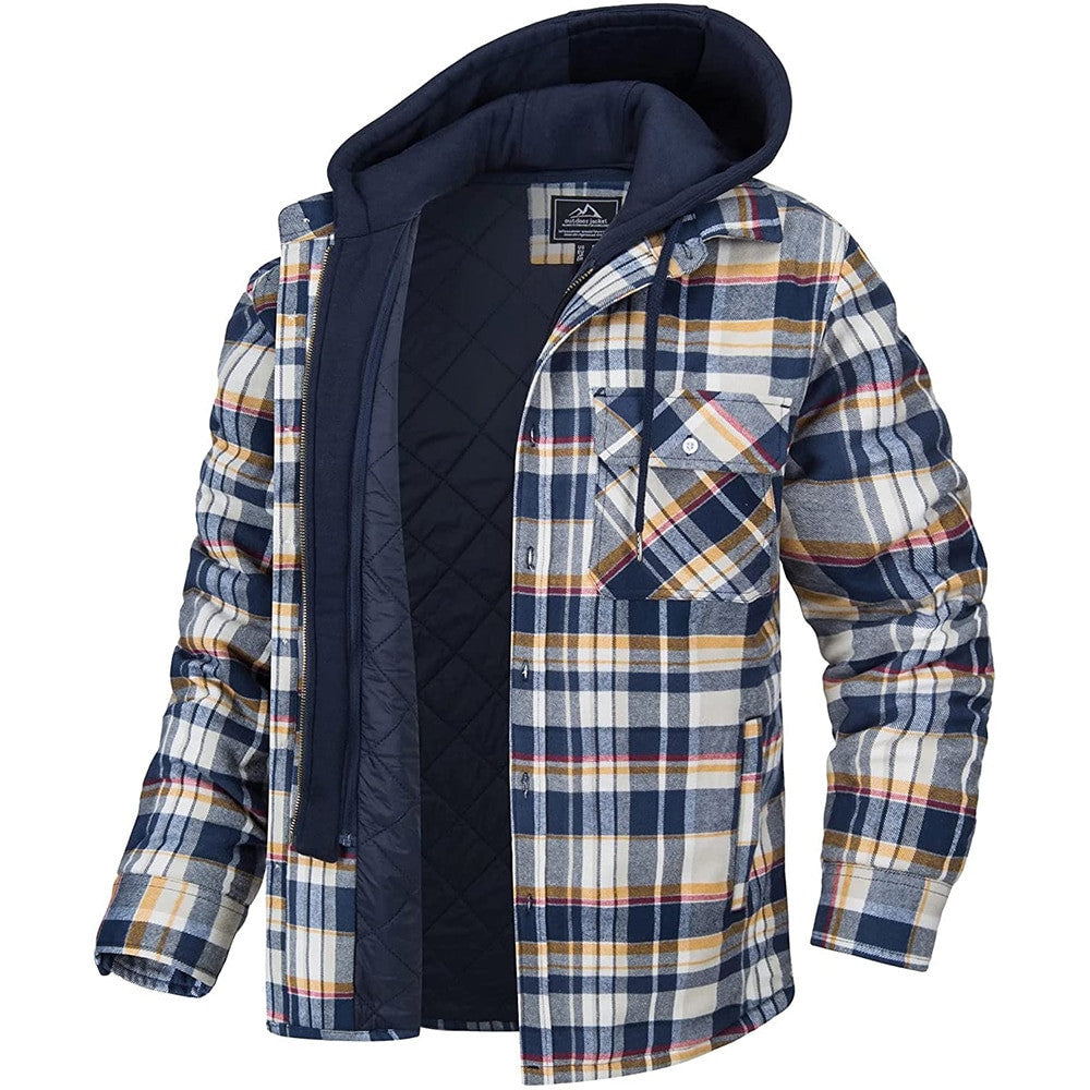 Men's Plaid Hooded Winter Coat Zip Up