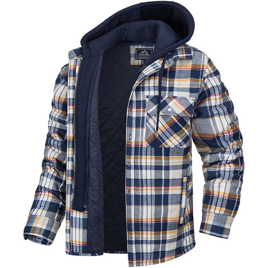 Men's Plaid Hooded Winter Coat Zip Up